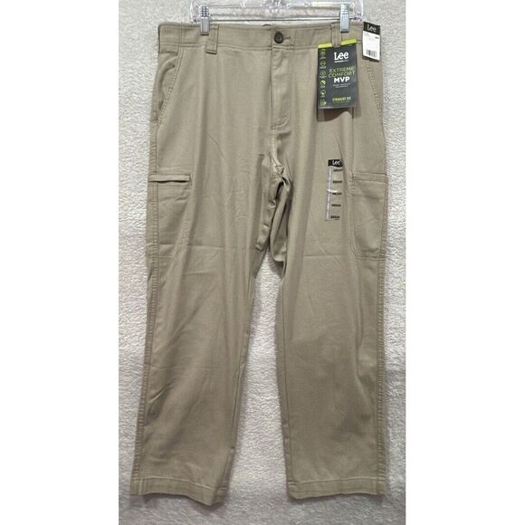 NWt Lee Extreme Comfort Pant Men 36x30 Khaki Beige Stretch‎ Straight Fit Flex - Picture 1 of 13